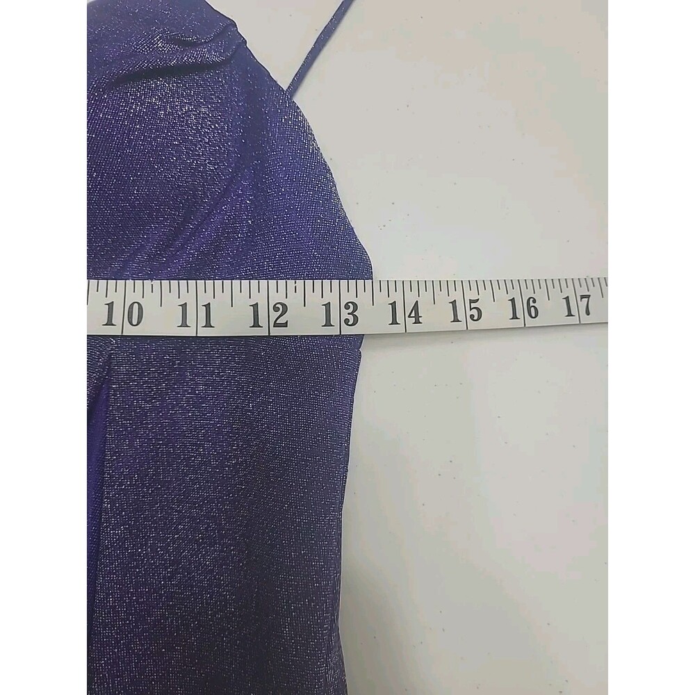 De Laru Dress Womens Size 9 10 Long Purple Metallic Spaghetti Strap Dress - Picture 5 of 8